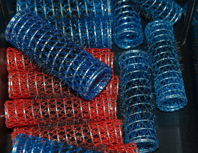 Small red and blue roller curlers.